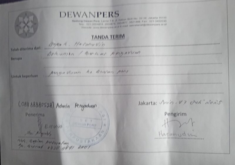 Tanda terima surat dari Dewan Pers (Foto: SBKM)